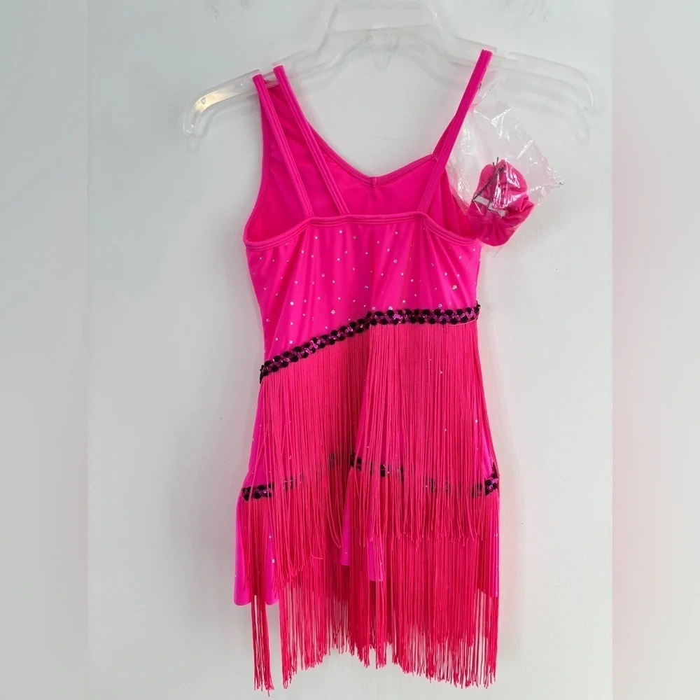 Revolution Dancewear Next To Me Hot Pink Dress Fringe Size MC Flapper Pageant